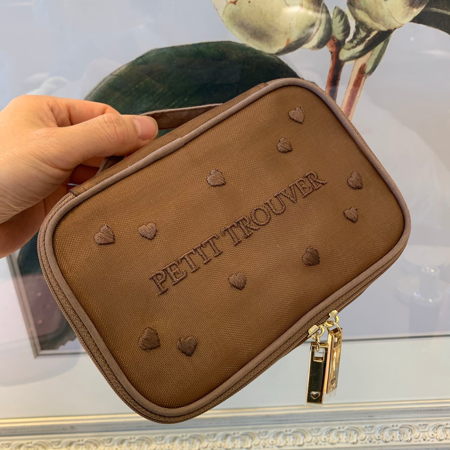 Petit Secret PETIT TROUVER Embroidered Hearts Travel Case Makeup Bag