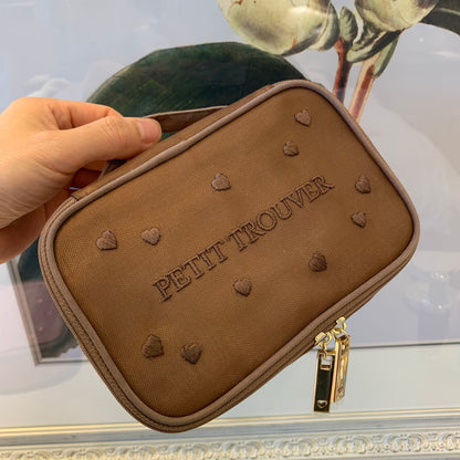 Petit Secret PETIT TROUVER Embroidered Hearts Travel Case Makeup Bag