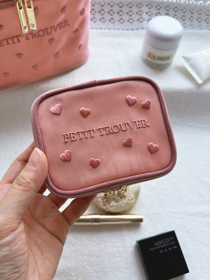 Petit Secret PETIT TROUVER Embroidered Hearts Travel Case Makeup Bag