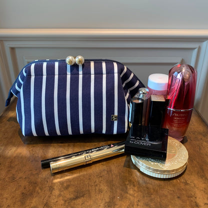 Petit Secret Navy Stripe Pearl Clasp Makeup Pouch