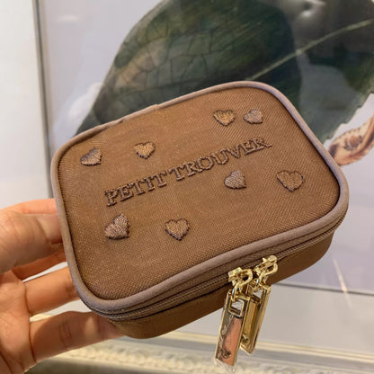 Petit Secret PETIT TROUVER Embroidered Hearts Travel Case Makeup Bag