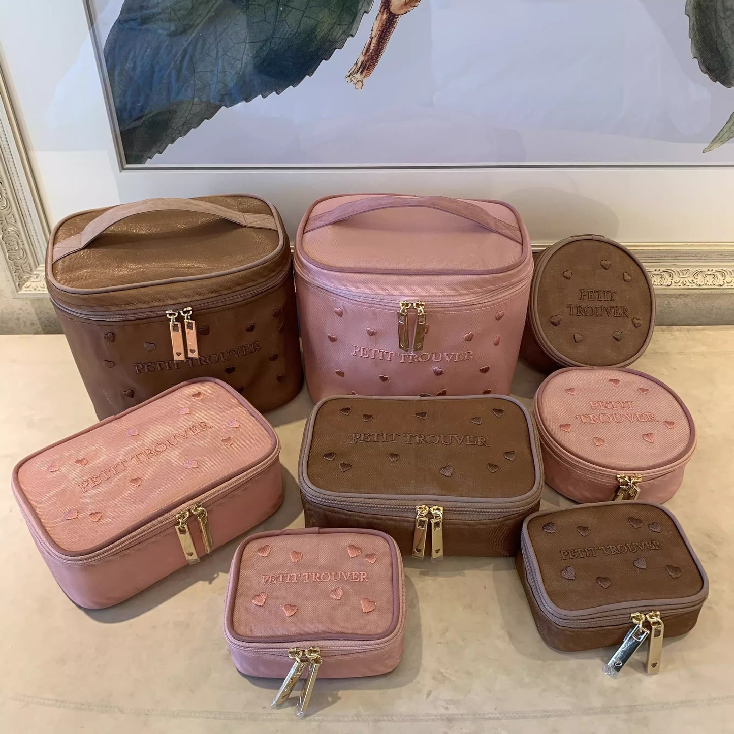 Petit Secret PETIT TROUVER Embroidered Hearts Travel Case Makeup Bag