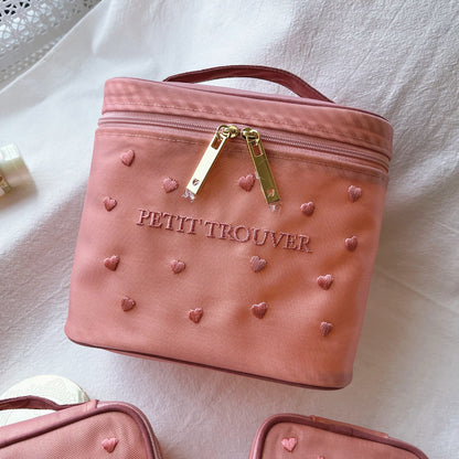 Petit Secret PETIT TROUVER Embroidered Hearts Travel Case Makeup Bag