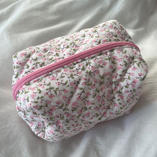 Pink Floral Makeup Bag