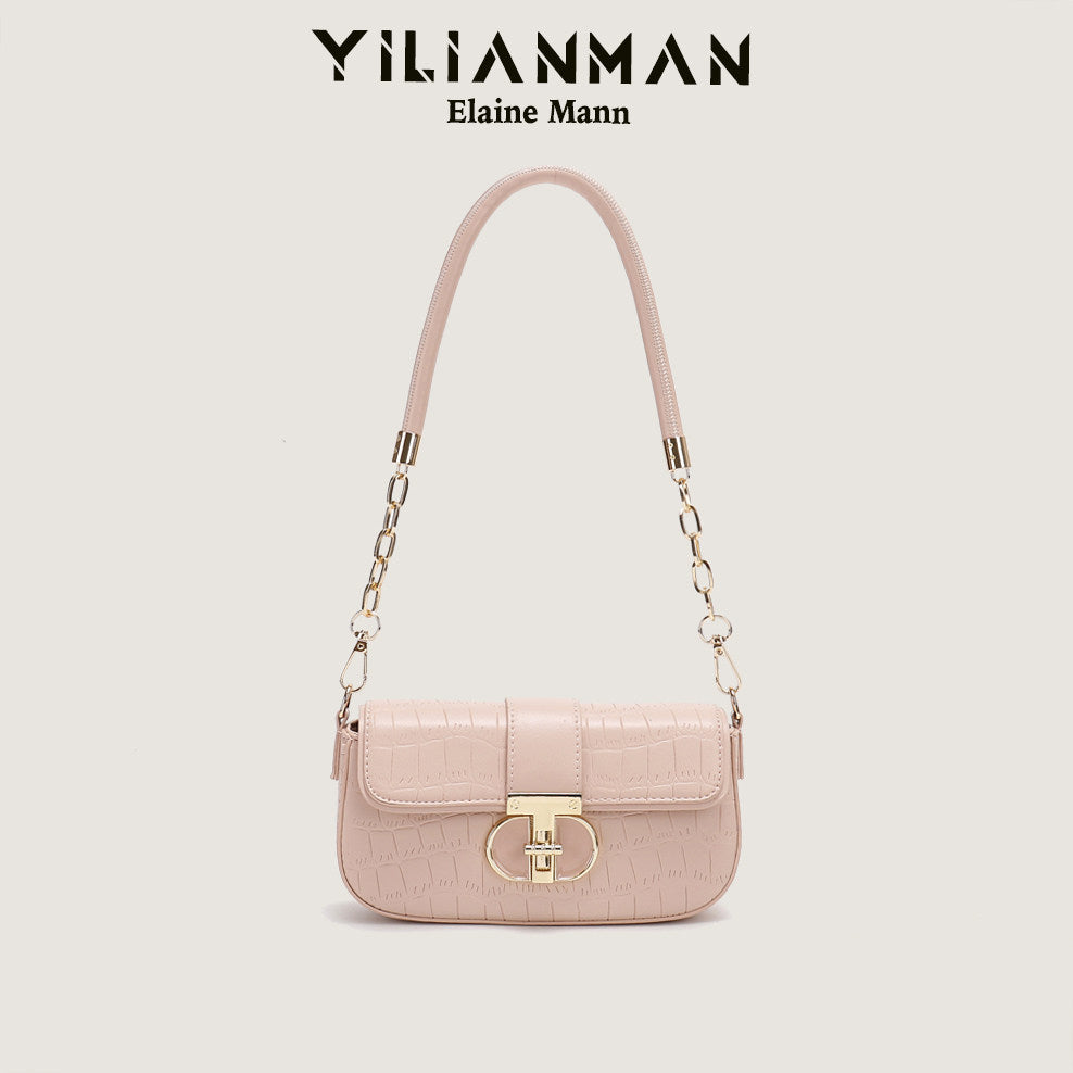 Peach Oolong French Style Baguette Underarm Bag for Women, Niche Unique High-End Texture Handbag, Versatile Chain Crossbody & Single Shoulder Bag