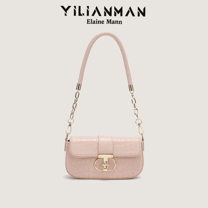 Peach Oolong French Style Baguette Underarm Bag for Women, Niche Unique High-End Texture Handbag, Versatile Chain Crossbody & Single Shoulder Bag