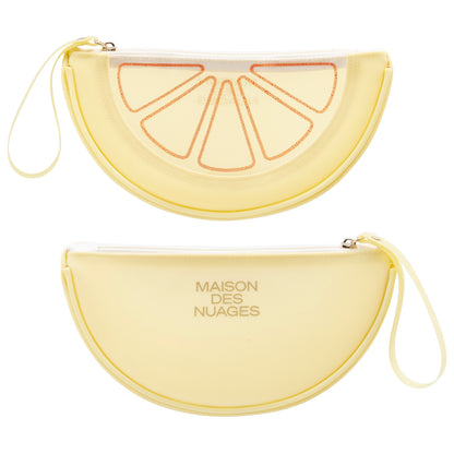 Fresh Minimalist Cartoon Fruit Shaped Semicircular Cosmetic Bag - Cute Watermelon & Pomelo Themed Makeup Pouch