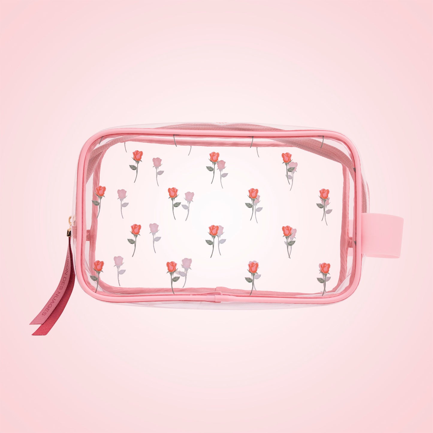 Sweet Lovely Rose Printed Clear Cosmetic Bag - Travel Essential for Makeup Organizing
