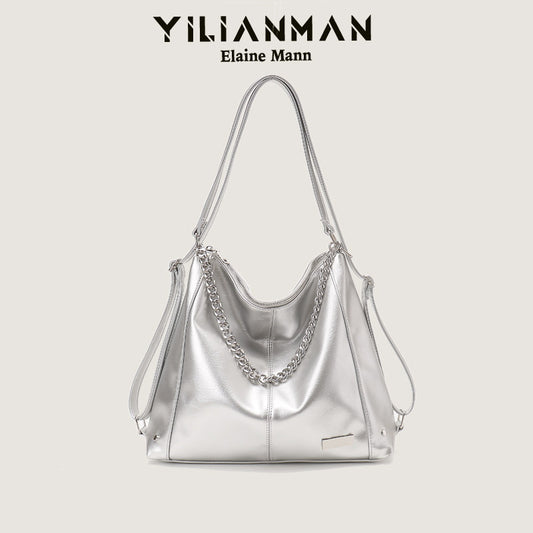 Women's Relaxed Vibe Chain Multi-Functional Tote Bag, Premium Texture Light Luxury Stylish Shoulder Bag, Versatile High-End Daily Commute Handbag