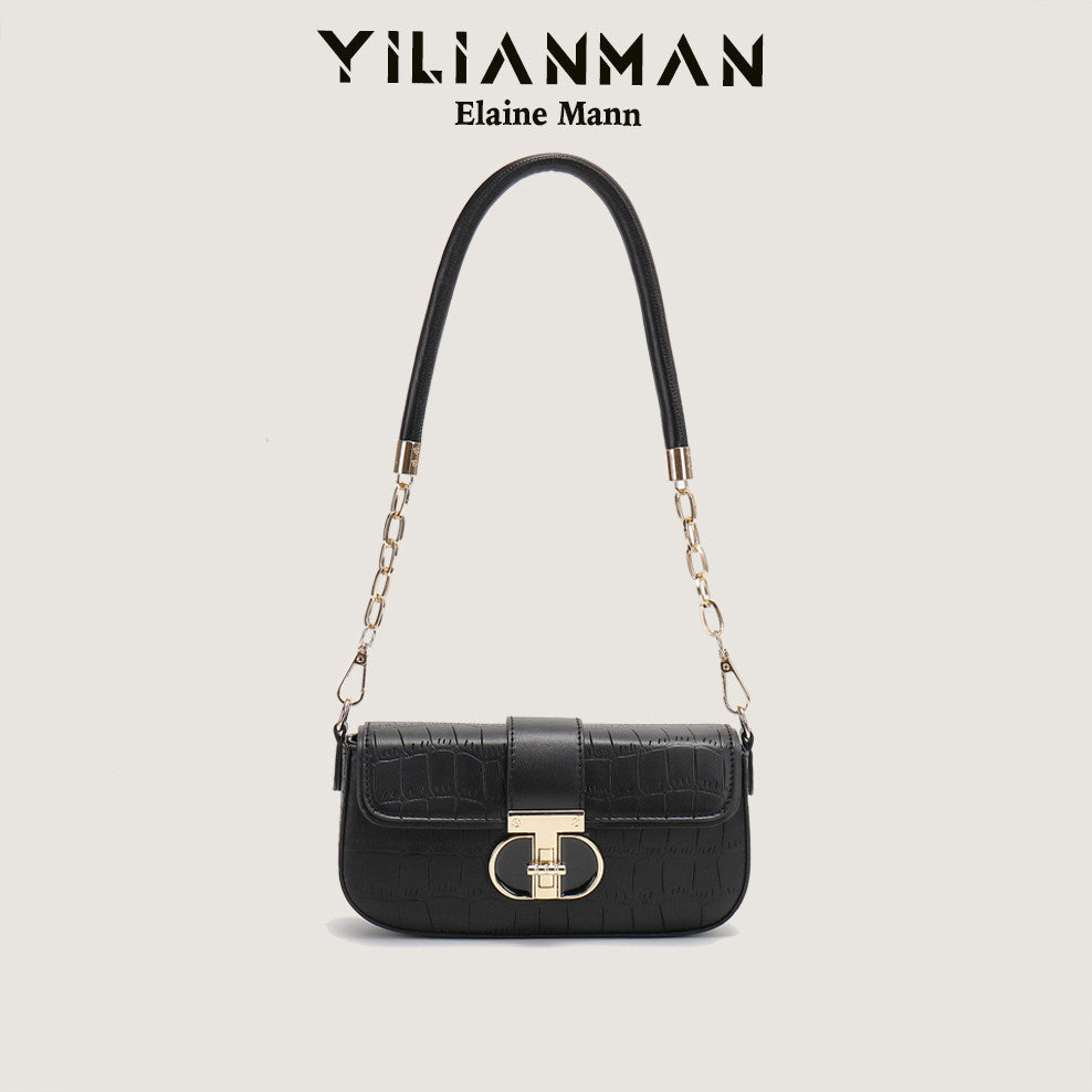 Peach Oolong French Style Baguette Underarm Bag for Women, Niche Unique High-End Texture Handbag, Versatile Chain Crossbody & Single Shoulder Bag