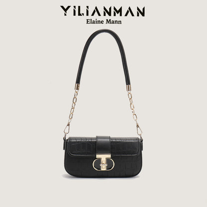Peach Oolong French Style Baguette Underarm Bag for Women, Niche Unique High-End Texture Handbag, Versatile Chain Crossbody & Single Shoulder Bag