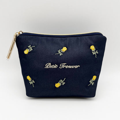 PETIT TROUVER Sweet Rose Embroidery Mini Makeup Pouch - Lipstick, Cosmetics & Essentials Organizer