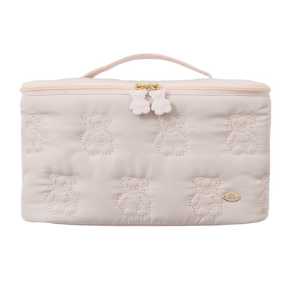 Cute Cartoon Bear Embroidery Handheld Makeup Bag 3D Square Compartmental Storage Bag