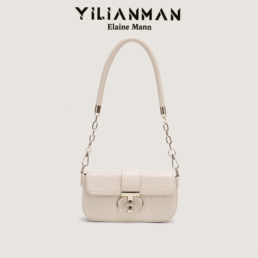 Peach Oolong French Style Baguette Underarm Bag for Women, Niche Unique High-End Texture Handbag, Versatile Chain Crossbody & Single Shoulder Bag