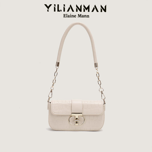 Peach Oolong French Style Baguette Underarm Bag for Women, Niche Unique High-End Texture Handbag, Versatile Chain Crossbody & Single Shoulder Bag