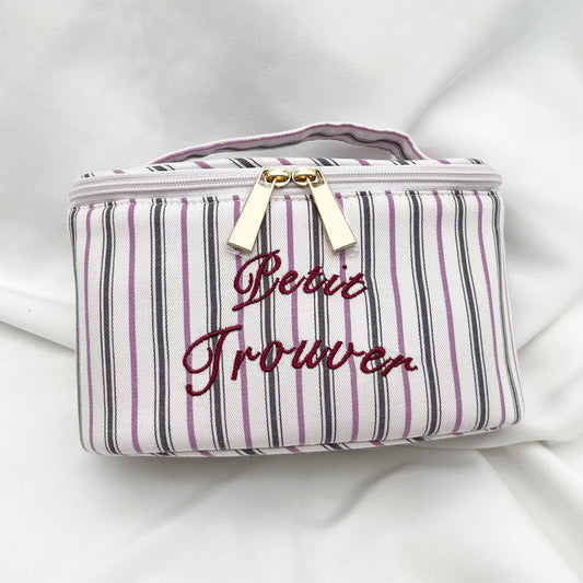 Fresh & Minimalist Mini Handled Makeup Pouch - Yarn-Dyed Stripe Cotton, Touch-Up & Organizer Bag
