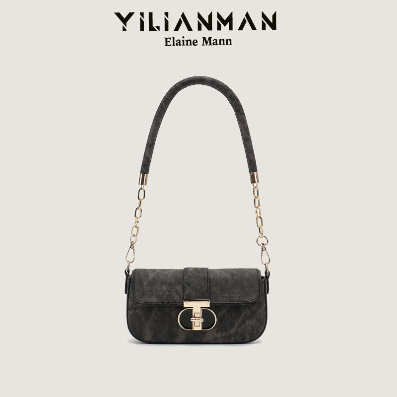 Peach Oolong French Style Baguette Underarm Bag for Women, Niche Unique High-End Texture Handbag, Versatile Chain Crossbody & Single Shoulder Bag