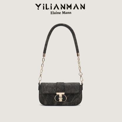 Peach Oolong French Style Baguette Underarm Bag for Women, Niche Unique High-End Texture Handbag, Versatile Chain Crossbody & Single Shoulder Bag