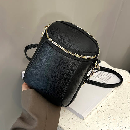 Women's Genuine Cowhide Leather Mini Bag, Trendy Versatile Soft Shoulder & Crossbody Bag, Multi-purpose Women's Cell Phone Bag with Soft Texture